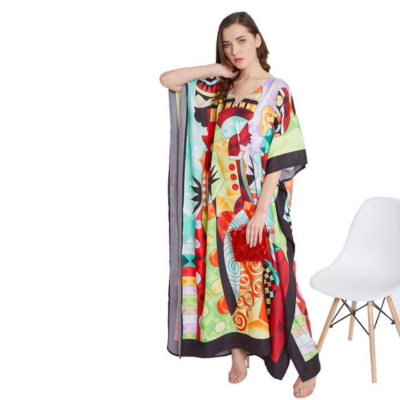Lady Tribal Printed Plus Size Kaftan Dress for Women Maxi Kimono by Gypsie Blu - Picture 9 of 10